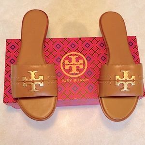 Tory Burch tan calf leather slide sandal 8 worn once